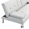 Futon Sofa Bed With Armrest Two Holders - White - Image 13