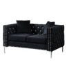 Wide Sofa With Jeweled Buttons Square Arm, 2 Pillows - Black - Image 2