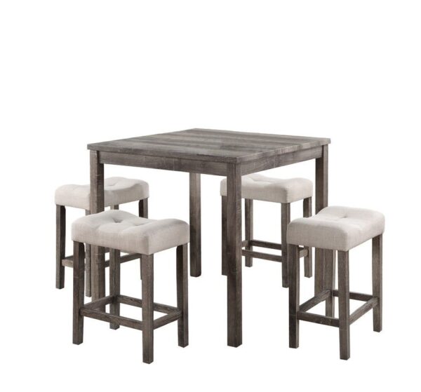 Lucian - 5 Piece Counter Height Pub Table With Tufted Linen Stools (Set of 5) - Creamy White