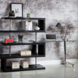 Buck II - Clear Glass, Chrome High Gloss Writing Desk With Shelf - Black