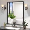 Glossy Bathroom Mirrors For Wall Rectangle Vanity Mirror Corner Hangs Farmhouse Mirror Modern Metal Framed Rectangular Mirror, Decorative Square Corner Mirror (Horizontal & Vertical) - Black - Image 6