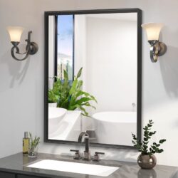 36X24" Rectangular Bathroom Mirror Square Angle Metal Frame Wall Mounted Hanging Plates Wall Mount Mirror For Bathroom (Horizontal & Vertical) - Black