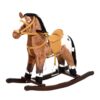 Qaba - Kids Metal Plush Ride-On Rocking Horse Chair Toy With Realistic Sounds - Dark Brown / White - Image 3