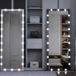 Hollywood - Full Length Mirror With Lights Full Body Vanity Mirror With 3 Color Modes Lighted Standing Floor Mirror For Dressing Room Bedroom Wall Mounted Touch Control - Black