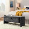 Ottoman Oval Storage Bench Chenille Bench With Large Storage Space For The Living Room, Entryway And Bedroom - Gray - Image 3