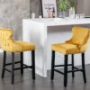 Contemporary Velvet Upholstered Wing-Back Barstools With Button Tufted Decoration And Wooden Legs, And Chrome Nailhead Trim, Leisure Style Bar Chairs, Bar Stools (Set of 4) - Gold - Image 17