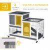 Pawhut - Wooden Rabbit Hutch Elevated Bunny Cage Indoor Small Animal Habitat With Enclosed Run With Wheels, Ramp, Removable Tray Ideal For Guinea Pigs - Gray - Image 4
