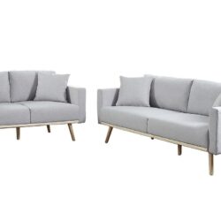 Easton - Linen Fabric Sofa, Loveseat Living Room With USB Charging Ports Pockets And Pillows (Set of 2) - Light Gray