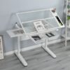 38.18" Hand Crank Adjustable Drafting Table Drawing Desk With 2 Metal Drawers With Stool - White - Image 7
