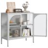 Metal Sideboard Cabinet, Accent Storage Cabinet With 2 Glass Doors, Modern Coffee Bar Cabinet With Adjustable Shelves 154 Lbs Capacity For Kitchen, Living Room And Hallway - White - Image 6