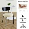 Modern Gray Simple Dining Chair Upholstered Chair Family Bedroom Stool Back Dressing, Black Round Table Set, Bentwood Covered With Ash Veneer Chair Back, Chair Metal Legs (Set of 3) - Black / Cream - Image 10