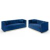 Contemporary Vertical Channel Tufted Velvet Sofa Loveseat Upholstered 2 Pieces Set With 4 Pillows - Blue - Image 2