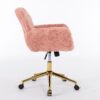 Office Chair, Artificial Rabbit Hair Home Office Chair With Golden Metal Base, Adjustable Desk Chair Swivel Office Chair, Vanity Chair - Pink - Image 6