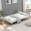 Futon Sofa Bed With Armrest Two Holders - White - Image 3