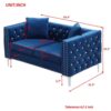 Wide Sofa With Jeweled Buttons, Square Arm, 2 Pillows - Blue - Image 17