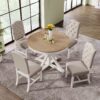 Functional Furniture Retro Style Dining Table Set With Extendable Table And 4 Upholstered Chairs For Dining Room And Living Room - Natural / Off White - Image 3