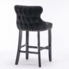Contemporary Velvet Upholstered Wing-Back Barstools With Button Tufted Decoration And Wooden Legs, And Chrome Nailhead Trim, Leisure Style Bar Chairs, Bar Stools (Set of 4) - Black - Image 7