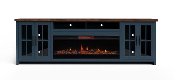 Nantucket - Fireplace TV Stand Console For TVs Up To 100" - Blue Denim, Whiskey