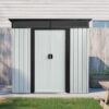 6Ft X 5Ft Outdoor Metal Storage Shed With Lockable Sliding Doors And Transparent Plate For Garden, Lawn - White / Black - Image 7