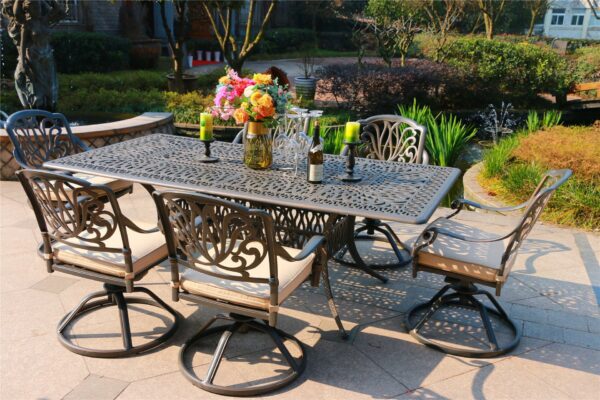 Rectangular 6 Person 84.25" Long Aluminum Dining Set With Sunbrella Cushions - Gray / Ivory