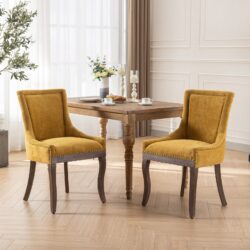 Ultra Side Dining Chair, Thickened Fabric Chairs With Neutrally Toned Solid Wood Legs, Bronze Nail Head (Set of 2) - Golden Yellow