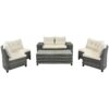 8 Pieces Outdoor Wicker Round Sofa Set, Half-Moon Sectional Sets All Weather, Curved Sofa Set With Rectangular Coffee Table, PE Rattan Water-Resistant And UV Protected, Movable Cushion - Beige - Image 11