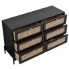 Modern Cannage Rattan Wood Closet 6 Drawer Dresser Wood Storage Cabinet Sideboard For Bedroom, Living Room, Entryway, Hallway - Black - Image 6