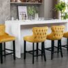 Contemporary Velvet Upholstered Wing-Back Barstools With Button Tufted Decoration And Wooden Legs, And Chrome Nailhead Trim, Leisure Style Bar Chairs, Bar Stools (Set of 4) - Gold - Image 18