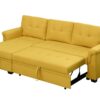 Lucca - Linen Reversible Sleeper Sectional Sofa With Storage Chaise - Yellow - Image 2