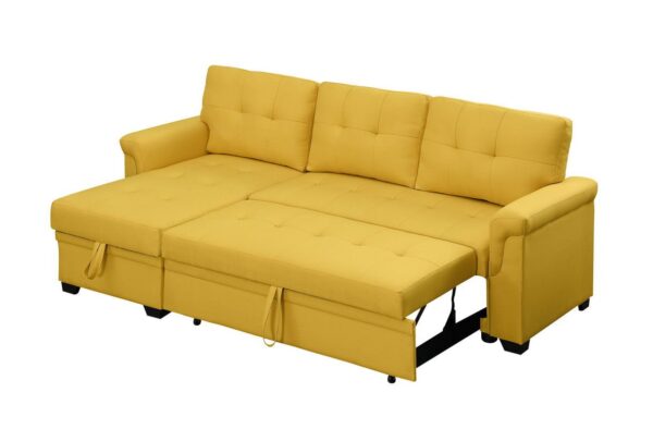 Lucca - Linen Reversible Sleeper Sectional Sofa With Storage Chaise - Yellow