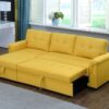 Lucca - Linen Reversible Sleeper Sectional Sofa With Storage Chaise - Yellow - Image 10