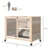 Pawhut - Indoor Rabbit Hutch With Wheels, Desk And Side Table Sized, Wood Rabbit Cage, Waterproof Small Rabbit Cage - Natural - Image 6