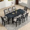 Topmax - Rustic Extendable Dining Table Set With Removable Leaf, 6 Upholstered Armless Dining Chairs And 2 Padded Arm Chairs, 9 Pieces - Black - Image 3