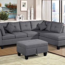 Sectional Sofa Set For Living Room With Right Hand Chaise Lounge And Storage Ottoman - Gray