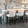 Contemporary Velvet Upholstered Wing-Back Barstools With Button Tufted Decoration And Wooden Legs, And Chrome Nailhead Trim, Leisure Style Bar Chairs, Bar Stools (Set of 4) - Beige - Image 16