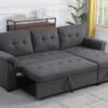Lucca - Linen Reversible Sleeper Sectional Sofa With Storage Chaise - Dark Gray - Image 14