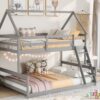 Twin Over Full House Bunk Bed With Built-In Ladder - Gray - Image 4