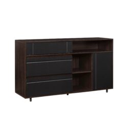 Contemporary Detailed Door Sideboard With Open Storage - Dark Espresso / Solid Black