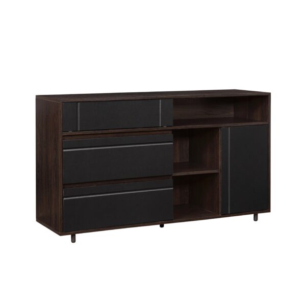 Contemporary Detailed Door Sideboard With Open Storage - Dark Espresso / Solid Black
