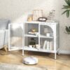 Metal Sideboard Cabinet, Accent Storage Cabinet With 2 Glass Doors, Modern Coffee Bar Cabinet With Adjustable Shelves 154 Lbs Capacity For Kitchen, Living Room And Hallway - White - Image 4