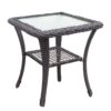 3 Piece Conversation Set, Outdoor Wicker Rocker Swivel Patio Bistro Set, Rocking Chair With Glass Top Side Table - Khaki / Brown - Image 5