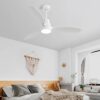 Wooden Ceiling Fan White 3 Solid Wood Blades Remote Control Reversible Dc Motor With LED Light - Matte White - Image 6