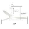 Wooden Ceiling Fan White 3 Solid Wood Blades Remote Control Reversible Dc Motor With LED Light - Matte White - Image 9