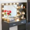 Vanity Desk With Mirror And Lights, 46.4In Dressing Table With 2 Large Drawer & Large Vertical Organizer, 3 Level Dresser & 3 Lighting Modes Adjustable Brightness, Suitable For Bedroom - Black - Image 3