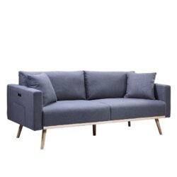 Easton - Linen Fabric Sofa With USB Charging Ports Pockets And Pillows - Dark Gray