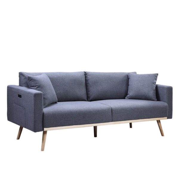Easton - Linen Fabric Sofa With USB Charging Ports Pockets And Pillows - Dark Gray