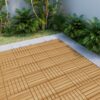10 Piece Interlocking Deck Tiles Striped Pattern, Square Acacia Hardwood Outdoor Flooring For Patio, Bancony, Pool Side - Yellow - Image 13