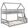 Twin Over Full House Bunk Bed With Built-In Ladder - Gray - Image 14