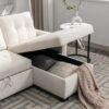 Reversible Sectional Storage Sleeper Sofa Bed, L-Shape 2 Seat Sectional Chaise With Storage, Skin-Feeling Velvet Fabric - Beige - Image 8
