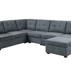 Isla - Woven 7 Seater Sectional Sofa With Ottoman - Gray